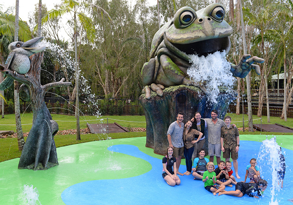 Group of visitors on the splash pad.